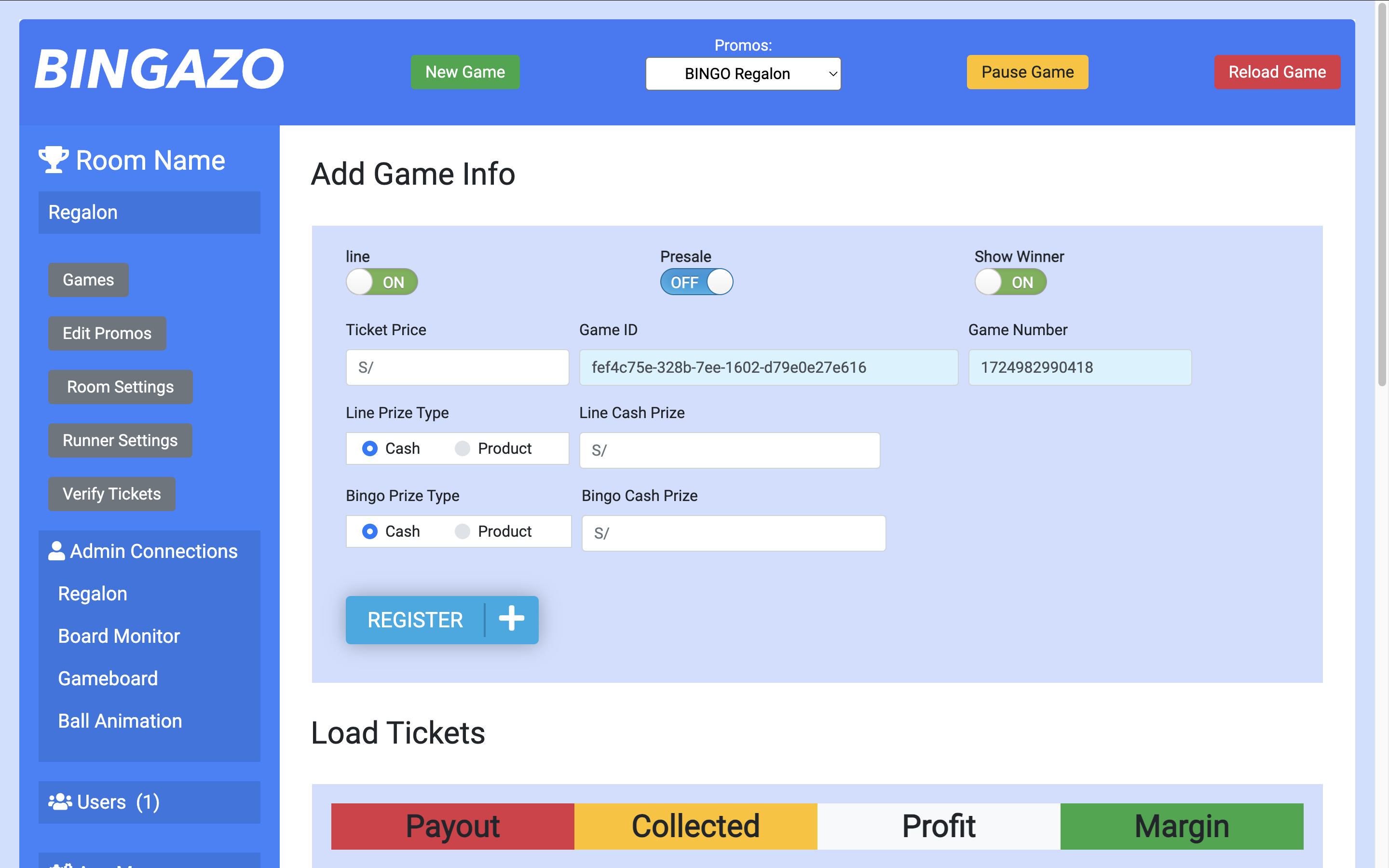 Add New Game Manual Tickets