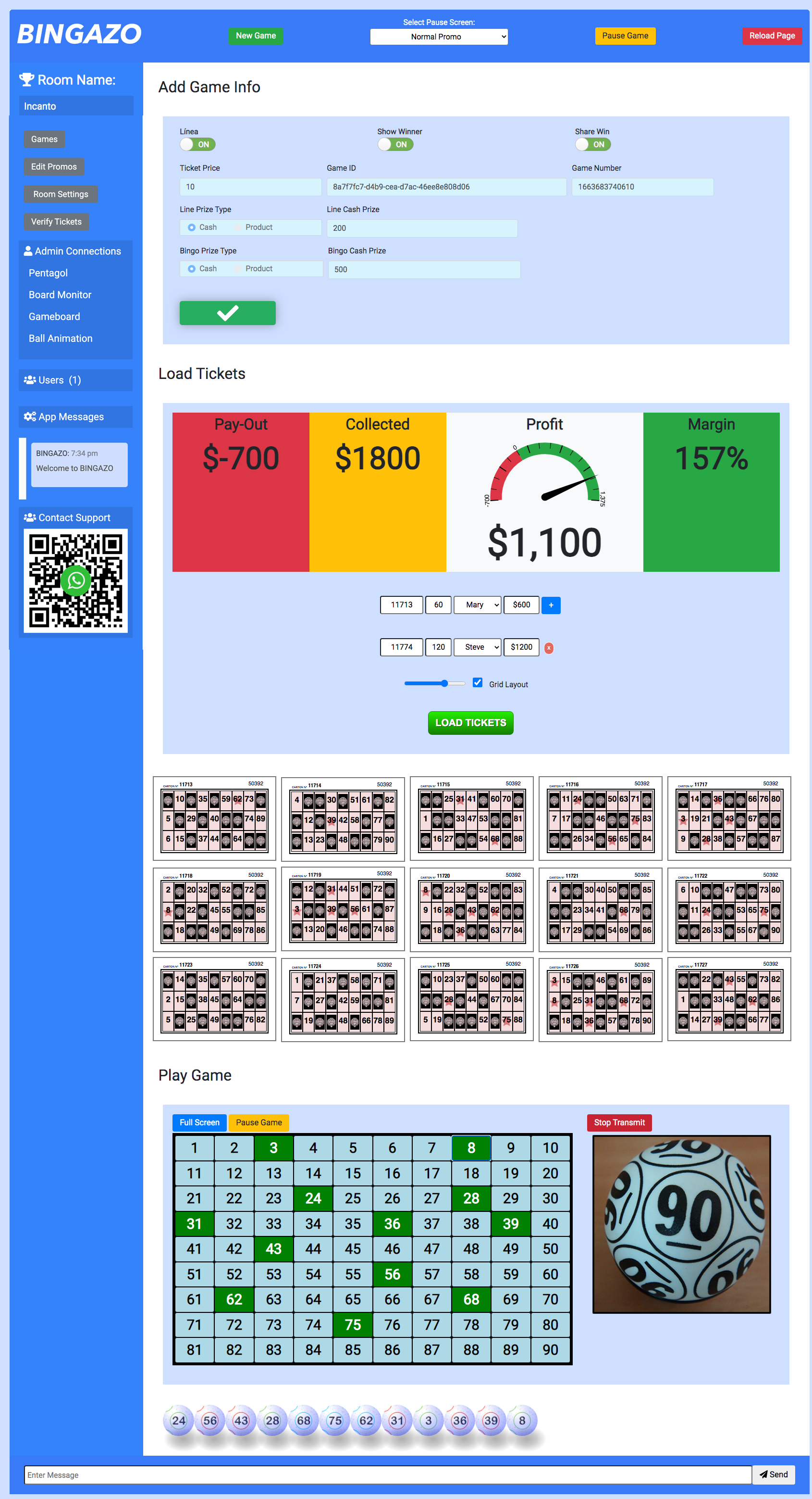 Bingazo Admin Control Dashboard