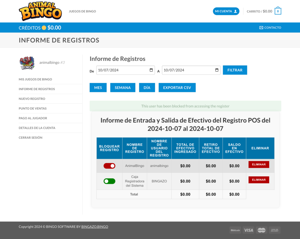 Bloquear Caja Registradora