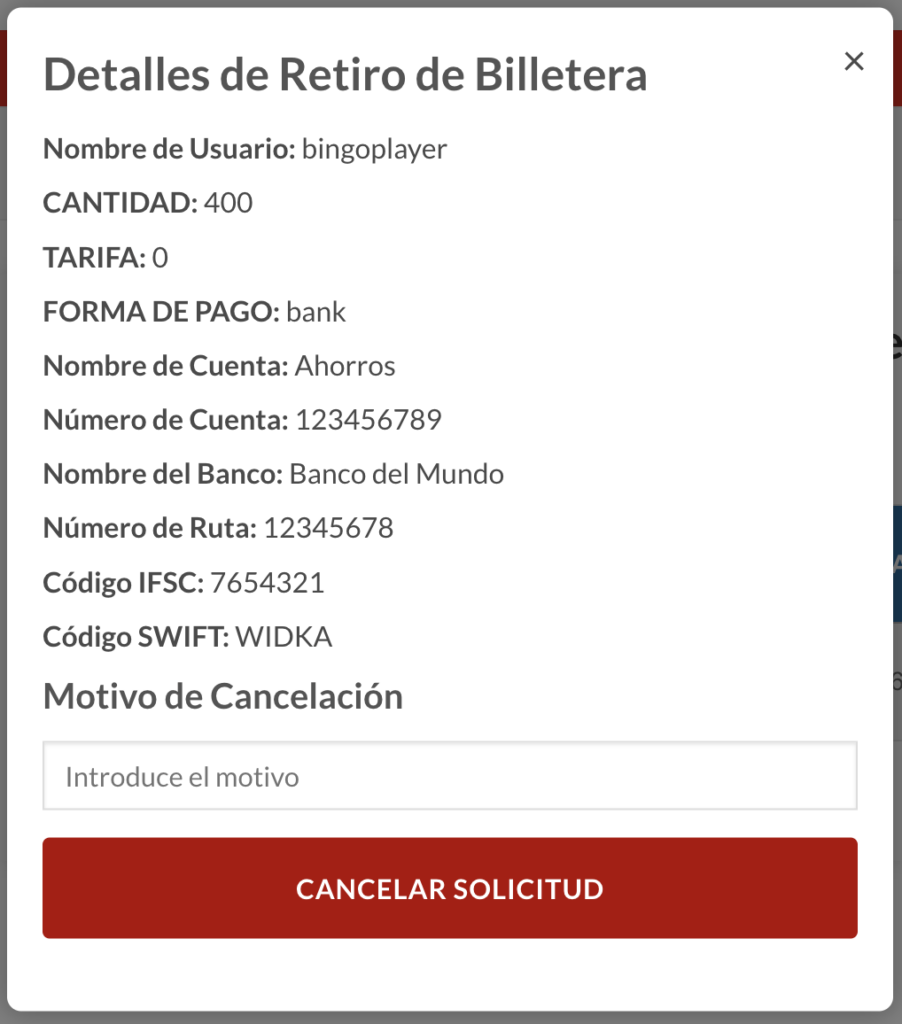 Cancelar Solicitud de Retiro