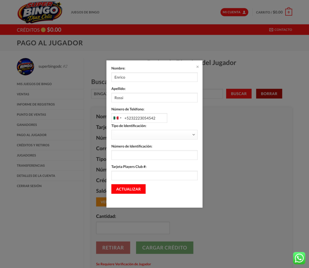 Info del Jugador