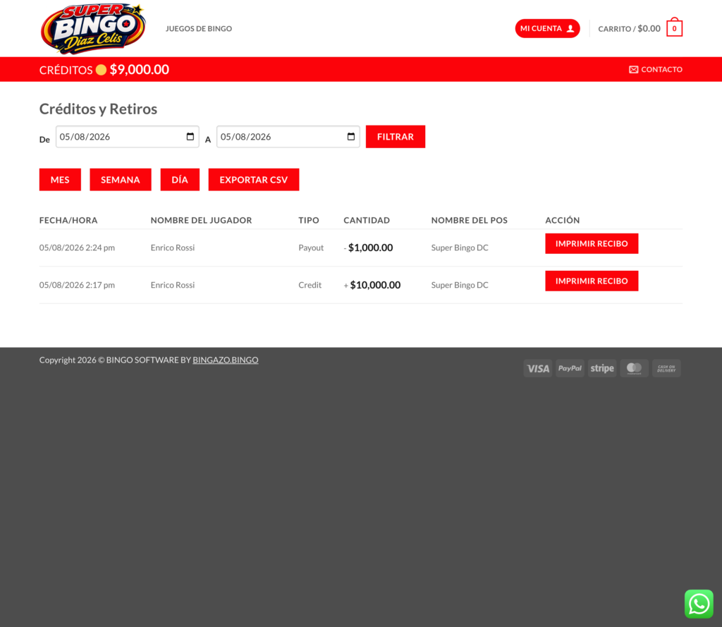 Lista de Retiros y Creditos