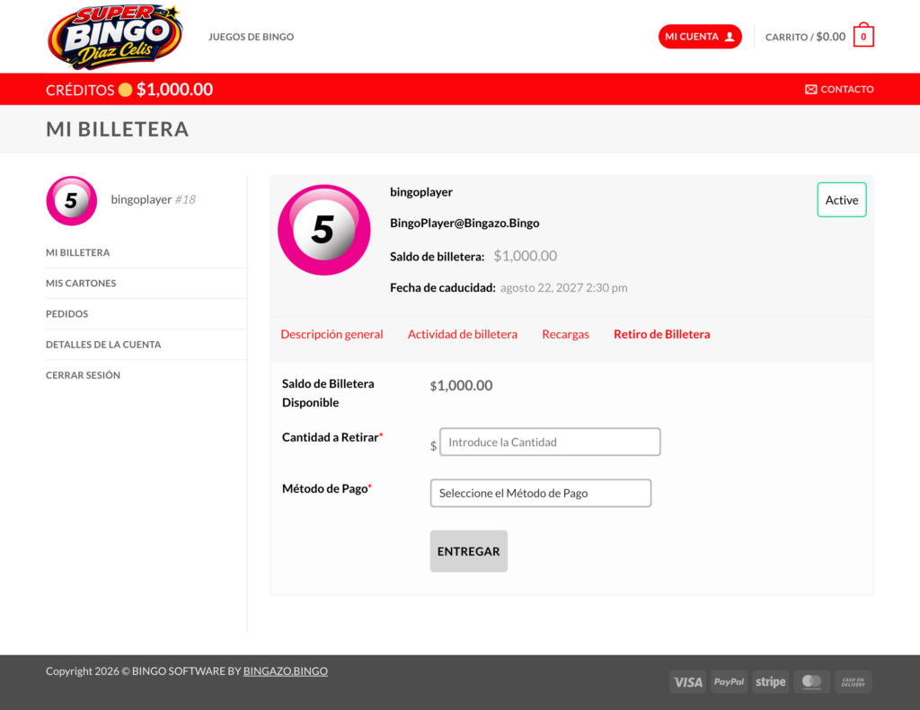Solicitud de retiro del jugador